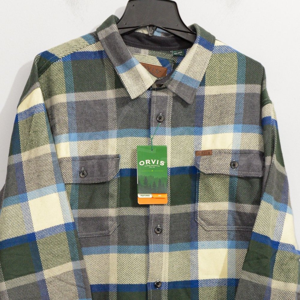 NWT GREEN Orvis men heavy weight flannel shirt